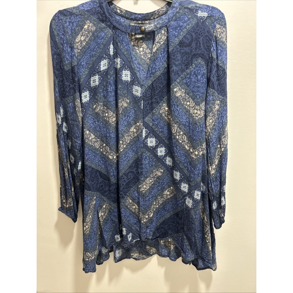 Blue Patterned Women's Long Sleeve Top